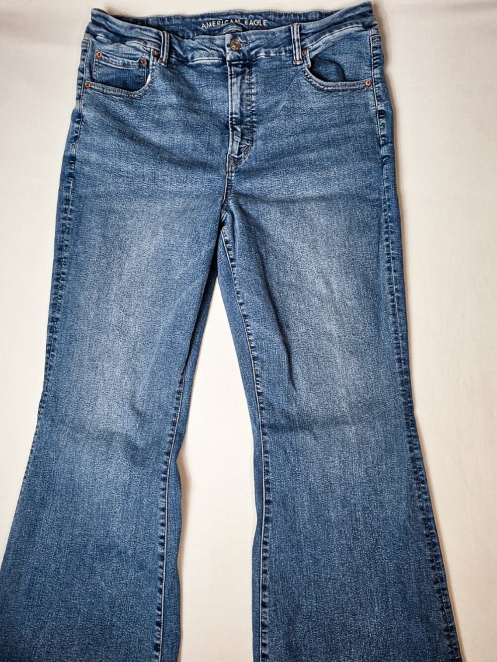 American Eagle Super High Waisted Flare Jeans Medium Wash womens Size 18